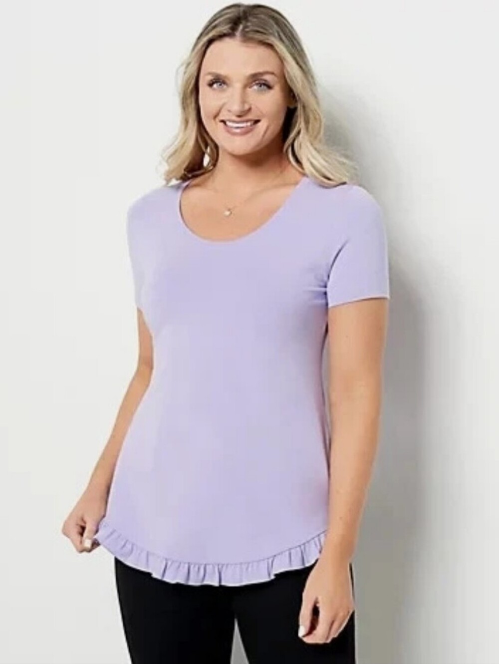 Isaac Mizrahi Scoop Neck Curved Ruffle Hem Top